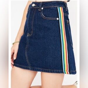 NWOT Urban Outfitters SIGNATURE 8 Rainbow Paneled Denim Mini Skirt SIZE LARGE